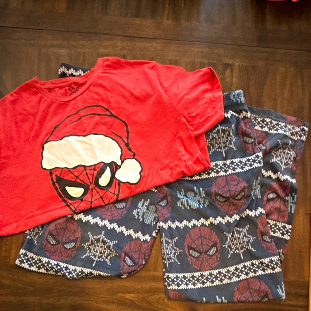 Marvel Spider-Man Christmas 2-Piece Pajama Set 2XL Red Blue Drawstring Mens